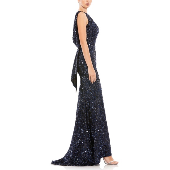 Mac Duggal Ieena 26331 Cowl Back Boat Neck Sequin Dress - Picture 4 of 12